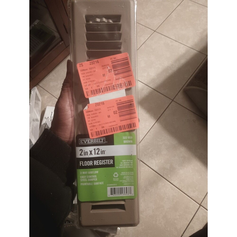 Everbilt 322 959 2" x 12" Floor Register Brown Paintable New in Package Sealed